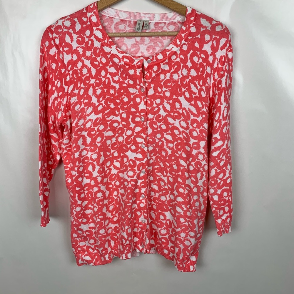 Madison 3/4 Sleeve Cardigan Sweater M orange whi